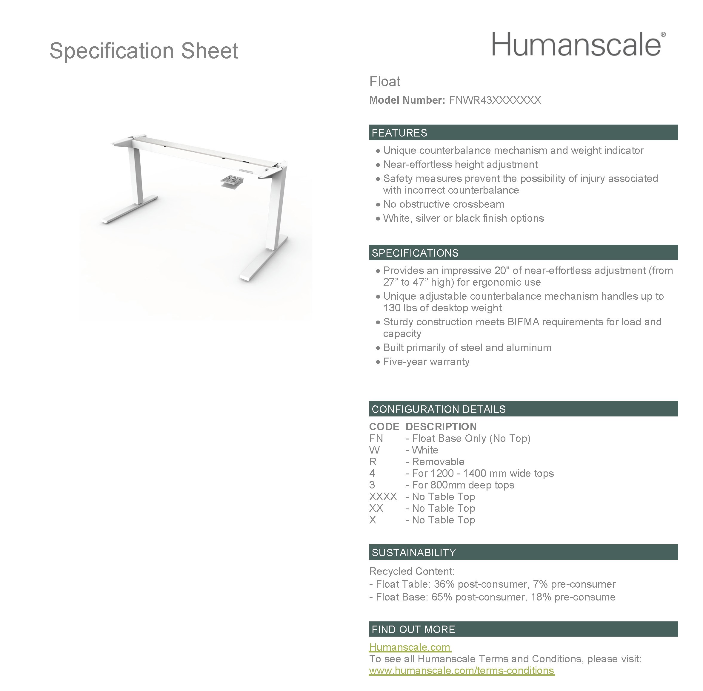 Humanscale Float Table – White (1200) Specification Sheet Humanscale Float Table – White (1200) Specification Sheet
