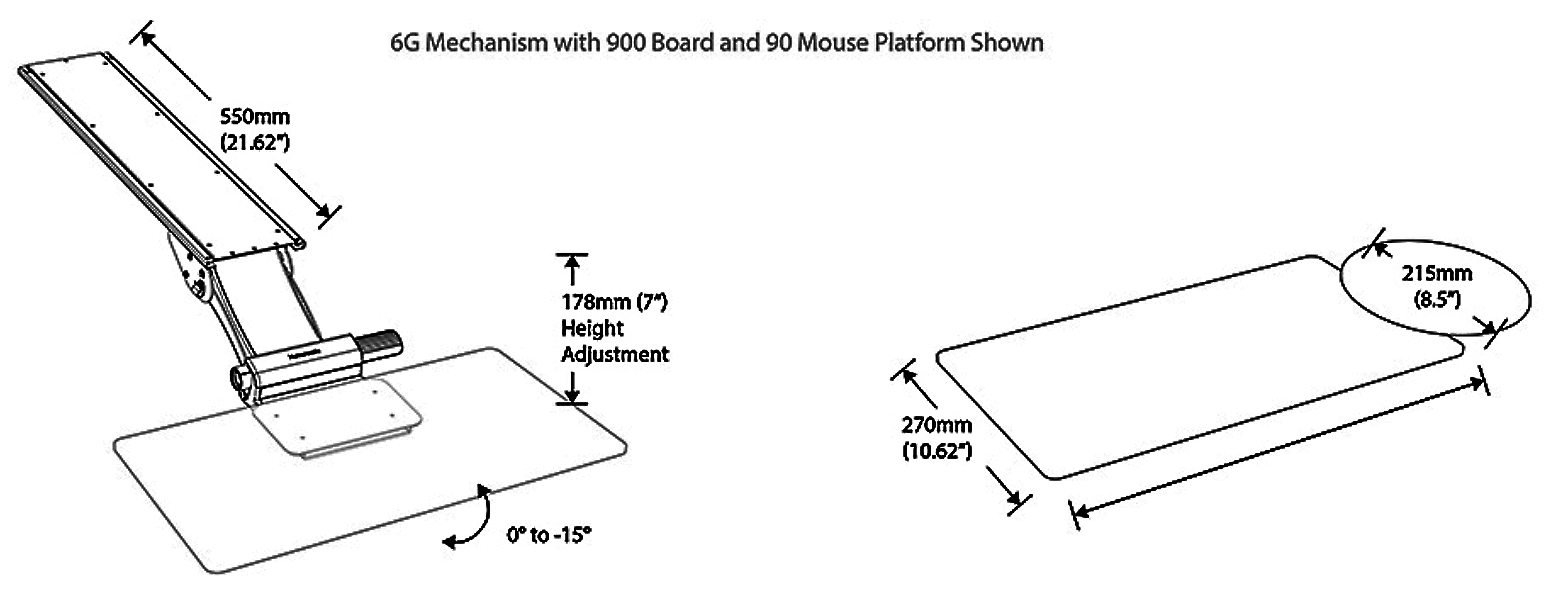 Humanscale 6G900 Underdesk Adjustable Keyboard Tray: Dimensions sheet Humanscale 6G900 Underdesk Adjustable Keyboard Tray: Dimensions sheet