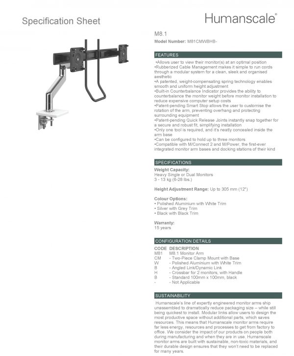 Adjustable Dual Monitor Arm, M8.1