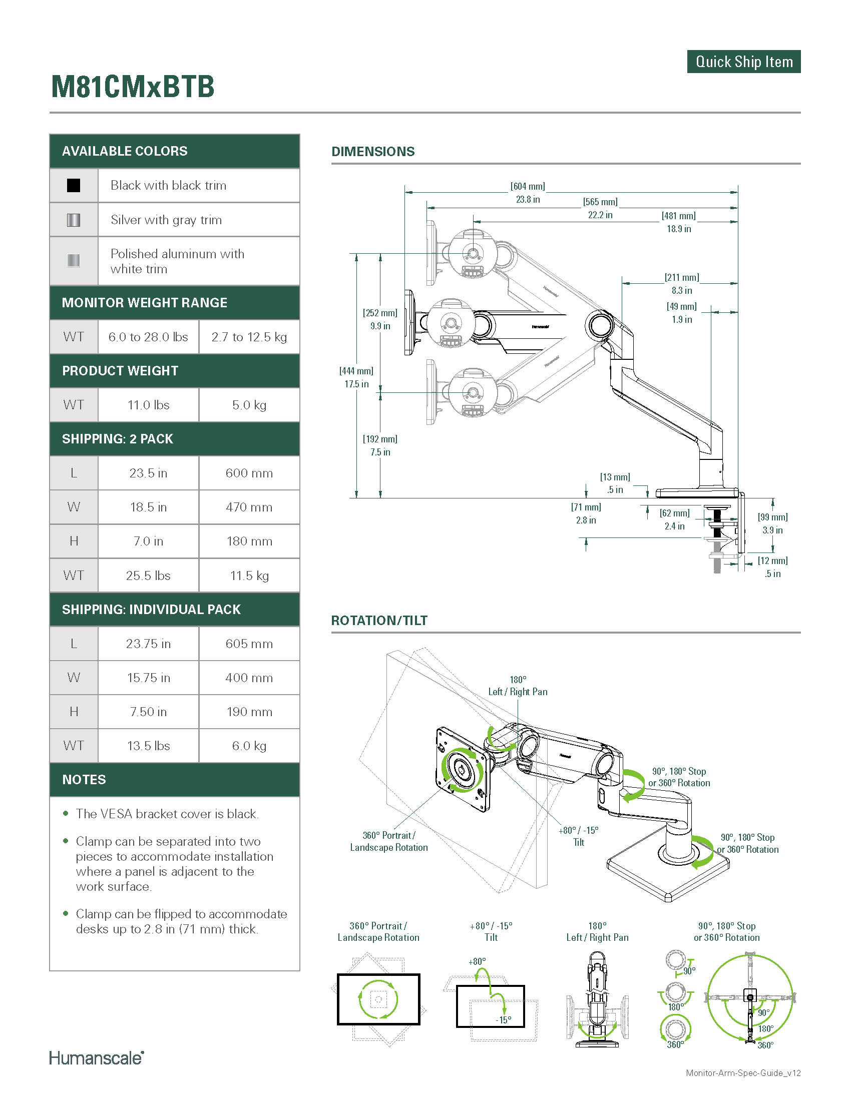 Specification Sheet: M8.1 Single Clamp Mount Upto 13 Kg Specification Sheet: M8.1 Single Clamp Mount Upto 13 Kg