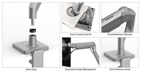 Humanscale Monitor Arm: M2.1 Dual Clamp Mount Upto 7 Kg Each - Key Features