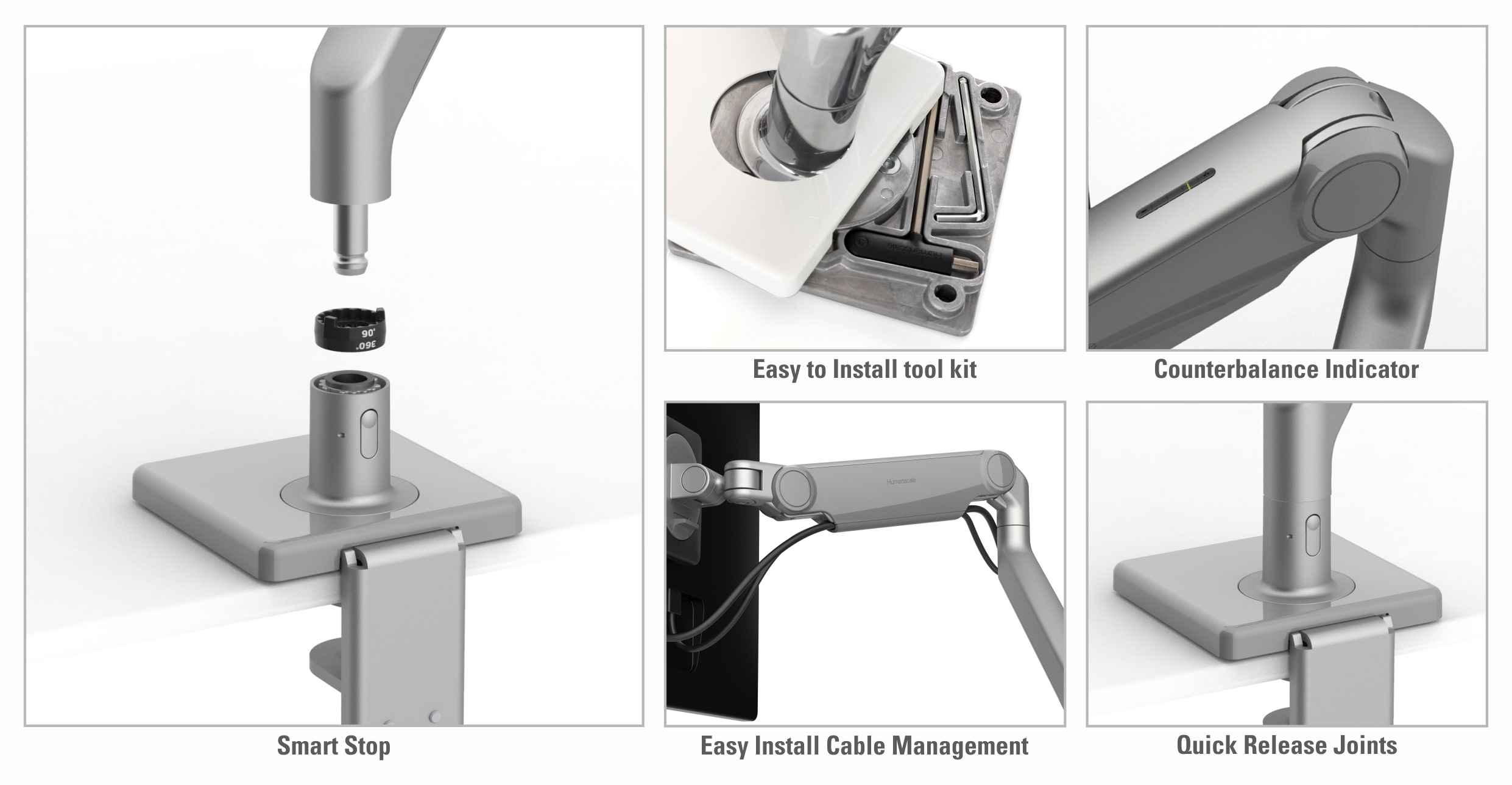 Humanscale Monitor Arm: M2.1 Dual Clamp Mount Upto 7 Kg Each - Key Features Humanscale Monitor Arm: M2.1 Dual Clamp Mount Upto 7 Kg Each - Key Features