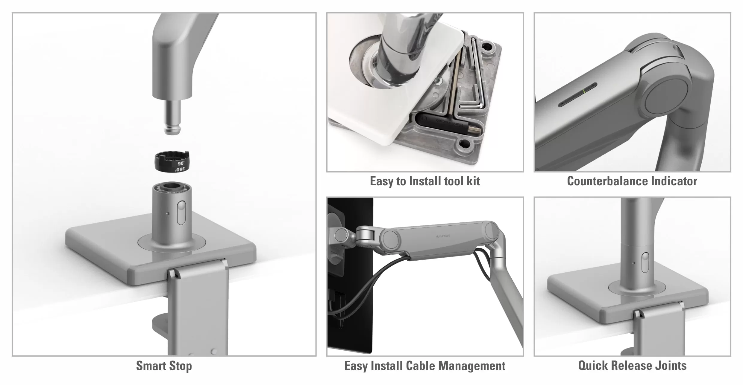 Humanscale Monitor Arm: M2.1 Dual Clamp Mount Upto 7 Kg Each - Key Features