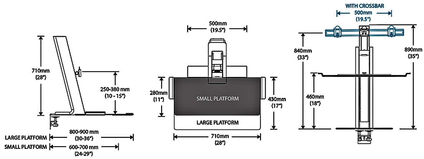 Humanscale QuickStand for Single Monitor in Black: Dimensions