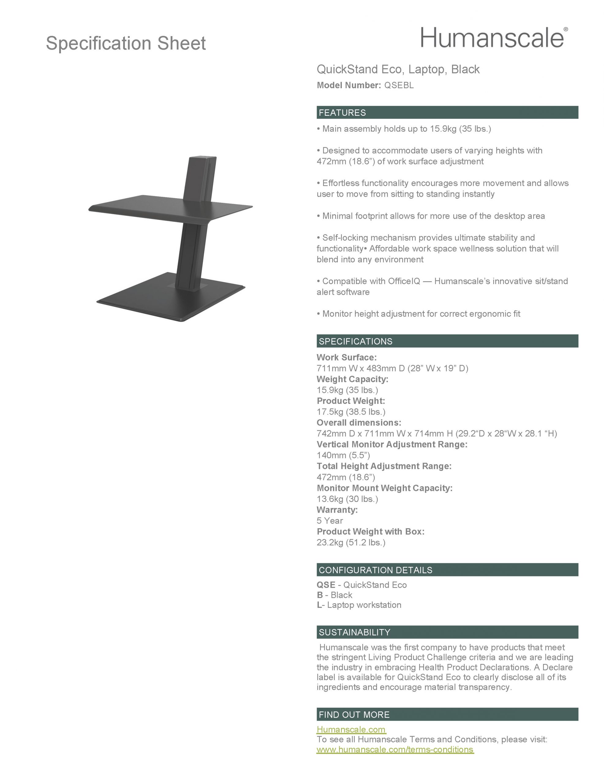 Humanscale QuickStand Eco, Laptop, Black Humanscale QuickStand Eco, Laptop, Black