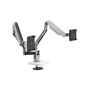Ergonomic Monitor Arm in White: M2.1 Dual Clamp Mount Upto 7 Kg Each