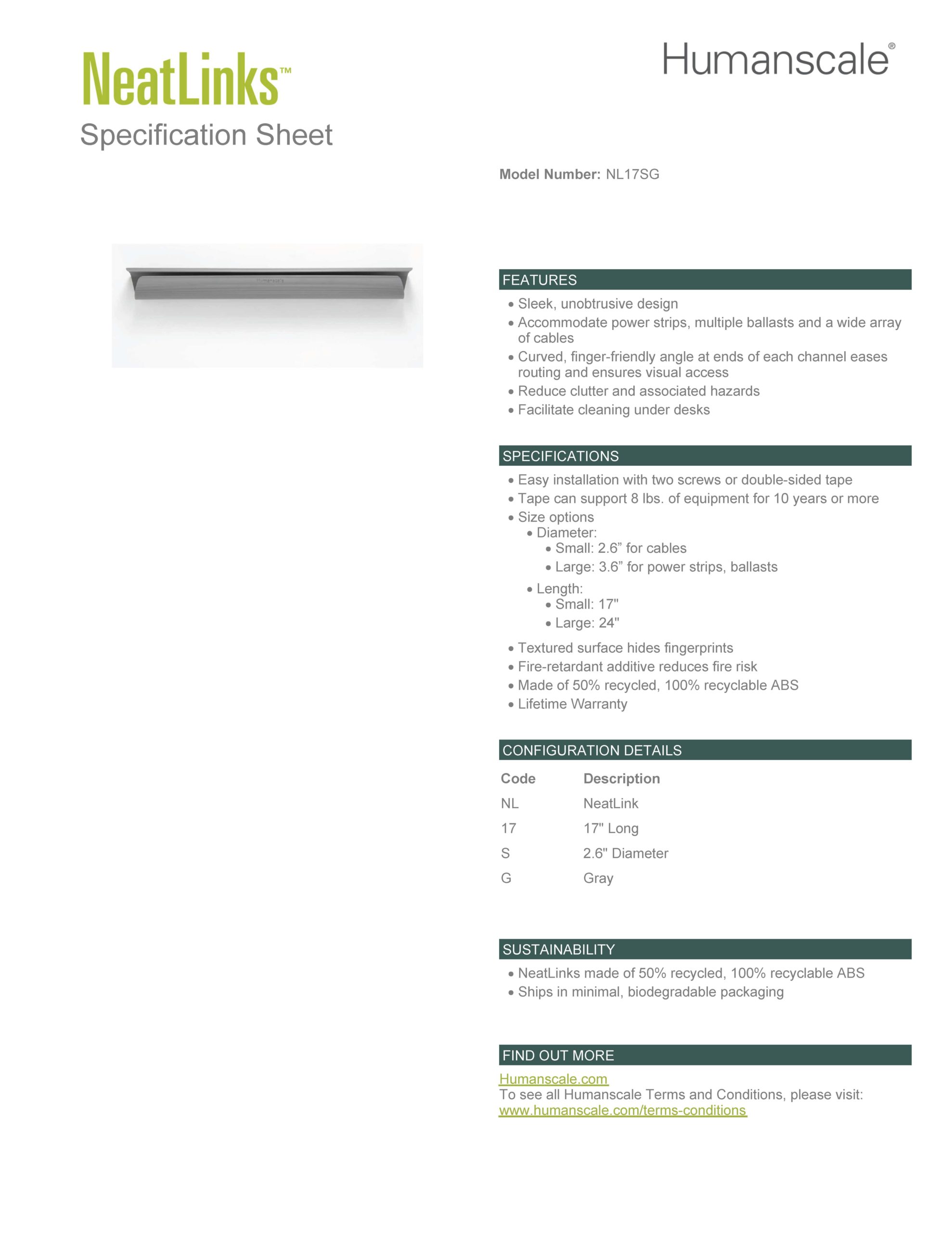 NeatLinks Cable Management Tray In Grey - Diameter 17 Inch - Specification Sheet