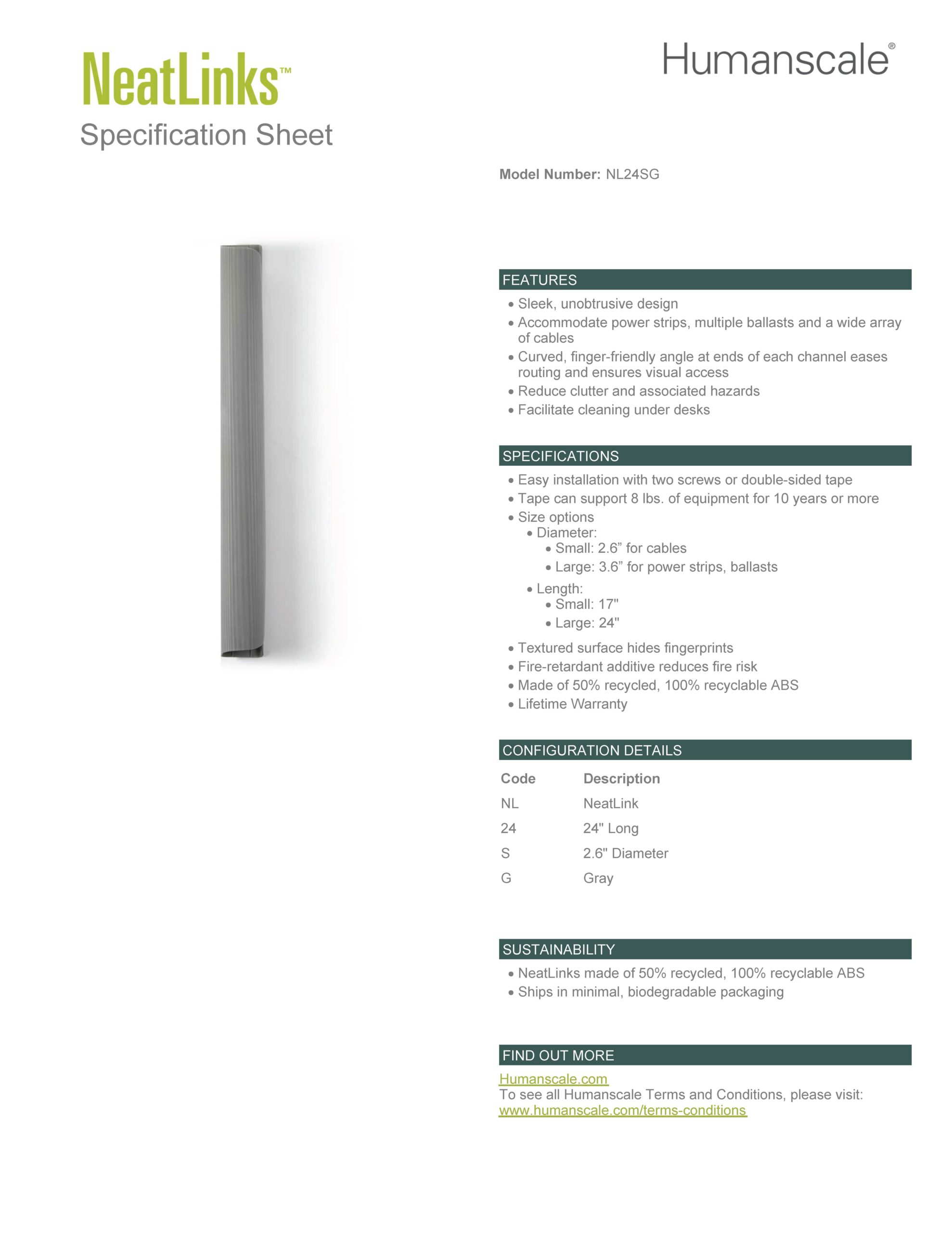NeatLinks Cable Management Tray In Grey - Diameter 24 Inch - Specification Sheet