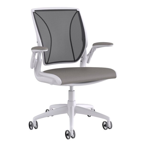 Humanscale Diffrient World Chair | White Frame, Relay Fabric, Mesh Back Side View