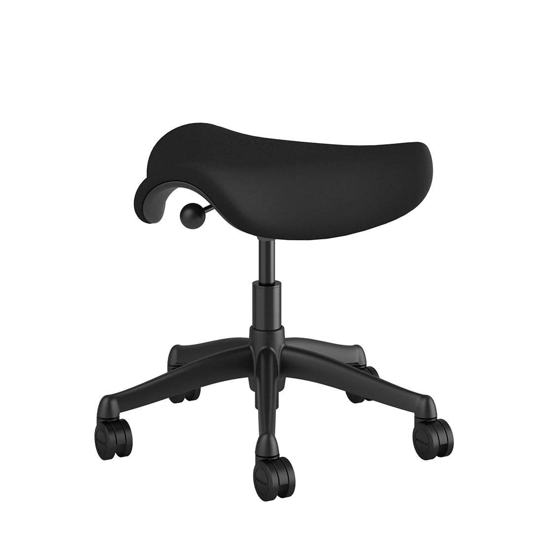 3-min Humanscale Saddle Stool - Graphite Frame - Black Fabric Rare View
