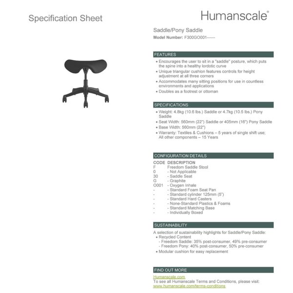 Humanscale Saddle Stool - Graphite Frame - Black Fabric Specification