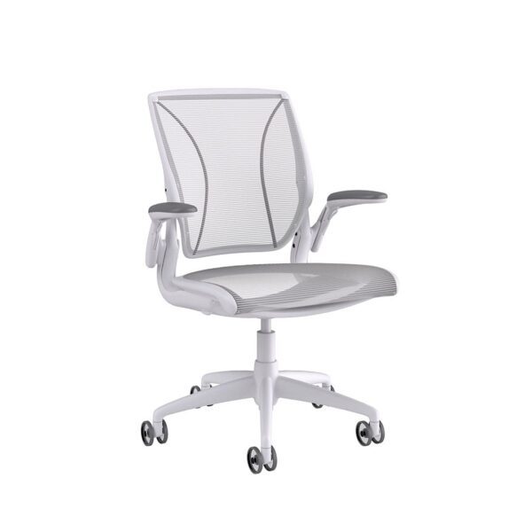 Humanscale Diffrient World Chair White Frame White Mesh Sideview