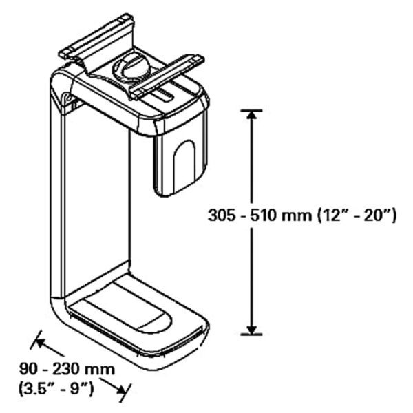 Humanscale CPU600 Under Desk CPU Holder Dimention