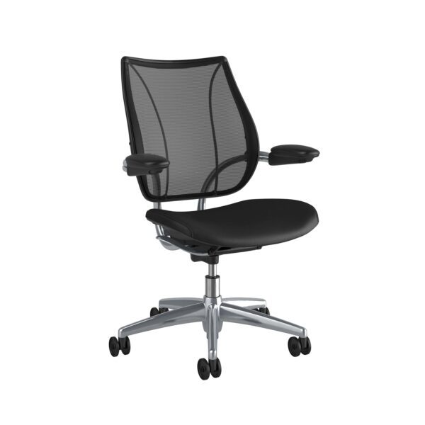 Humanscale Liberty Task Chair | Polished Aluminium – Black Leather Side View