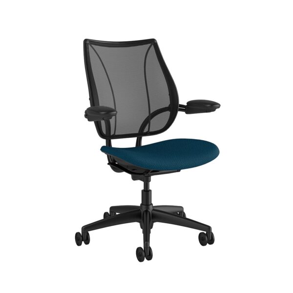 Liberty Task Chair Black Frame Blue Fabric Side View