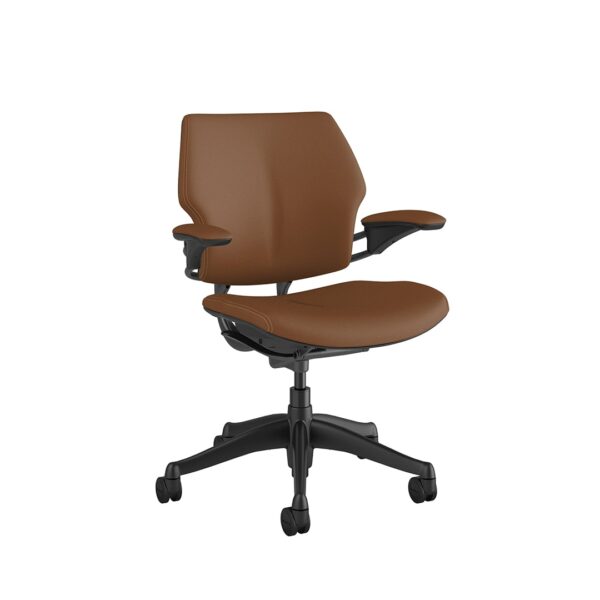 Freedom Task Chair Graphite Chair - Leather Ticino Corvara Saddle Tan Side View