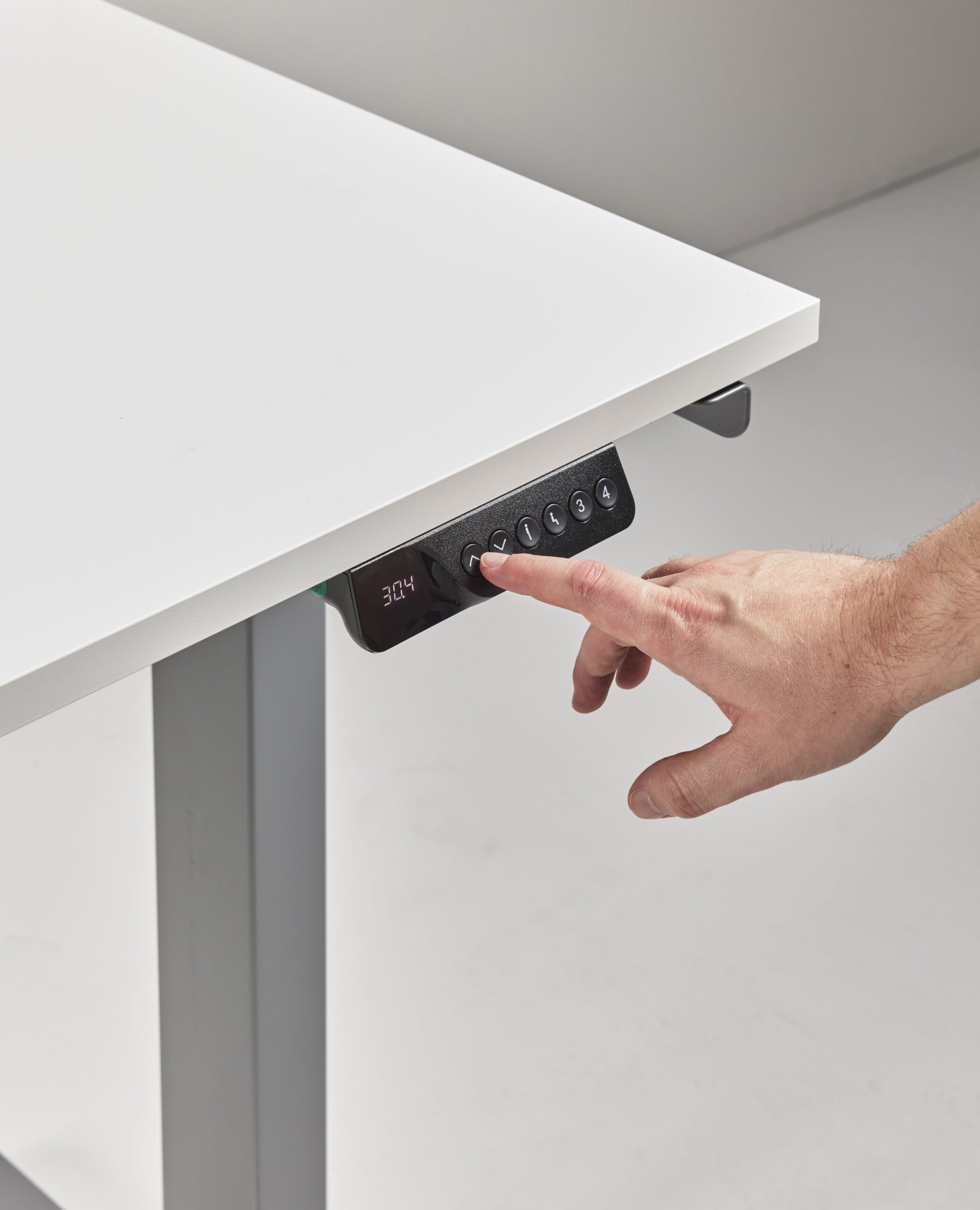 Humanscale Height Adjustable Desk White: eFloat Go 2.0 with anti-collision sensors, quiet motors, and a digital handset equipped with both USB-A and USB-C Ports