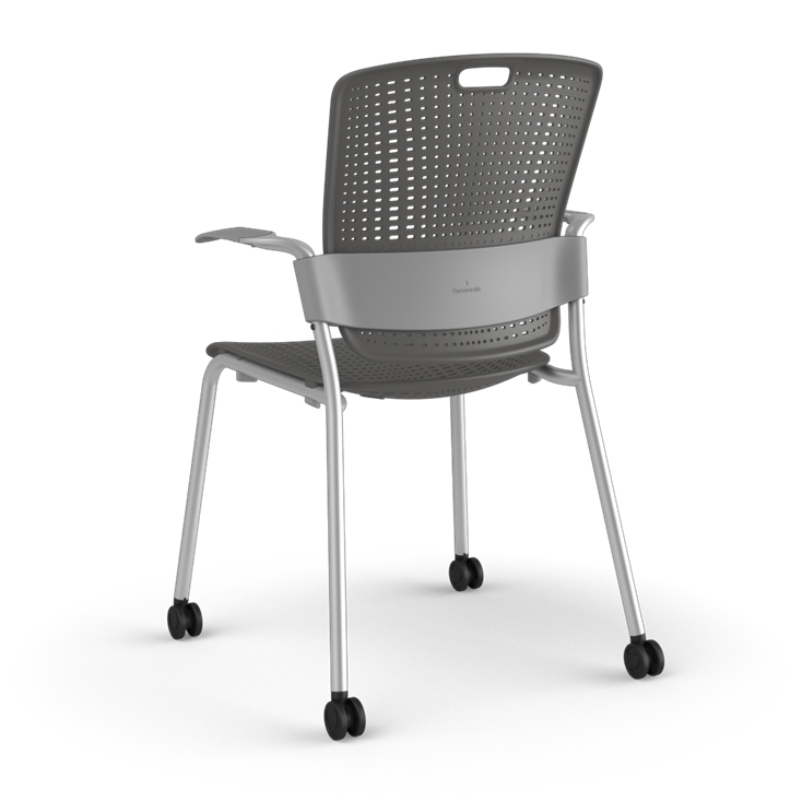C25S15XXXXN_3_734 A gray cinto office chair with a perforated back, metal legs, and small wheels